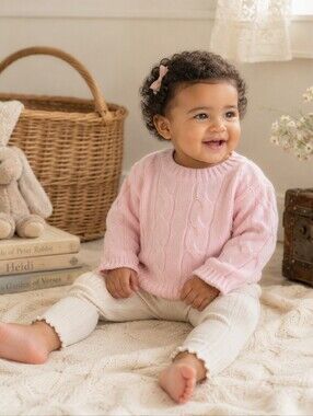TBBC Crawford Crewneck Sweater Palm Beach Pink Girls 18-24M NWT
